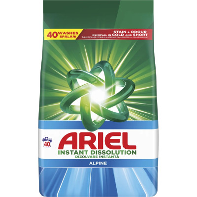 АРИЕЛ INSTANT DISSOLUTION POWDER ALPINE прах за пране за бели и светли дрехи 2.6 кг /40 пранета/