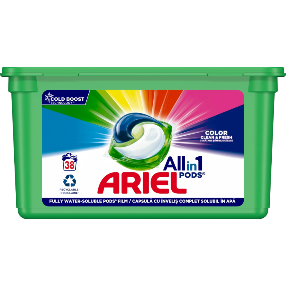 АРИЕЛ ALL in 1 PODS COLOR CLEAN&FRESH гел капсули за пране х 38 бр - Перилни препарати