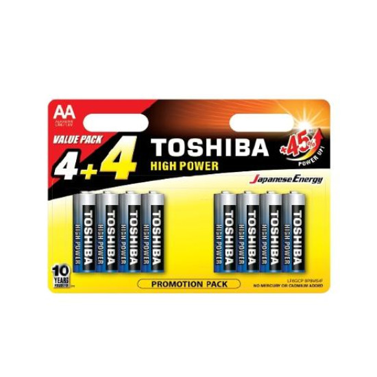 БАТЕРИИ TOSHIBA HIGH POWER AA ALKALINE LR6/1,5 V х 8 бр