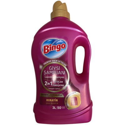 БИНГО COLOR 2in1 KERATIN течен перилен препарат за цветни тъкани /розов, за възстановяване на цветовете/ 3 л /50 пра