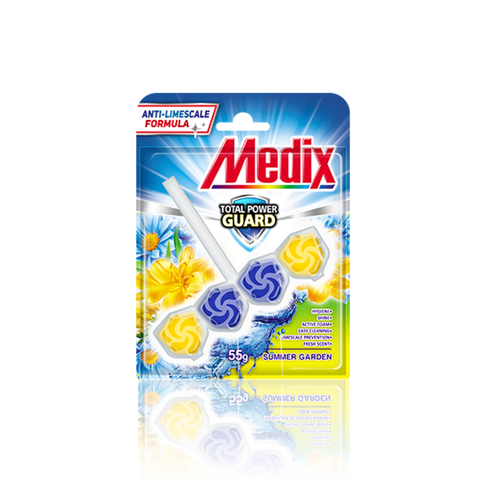 MEDIX WC TOTAL POWER GUARD SUMMER GARDEN твърдо тоалетно блокче за хигиена и свеж аромат 55 г