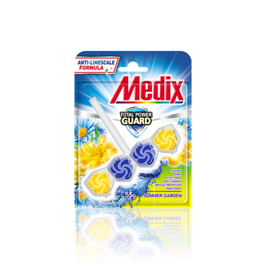 MEDIX WC TOTAL POWER GUARD SUMMER GARDEN твърдо тоалетно блокче за хигиена и свеж аромат 55 г