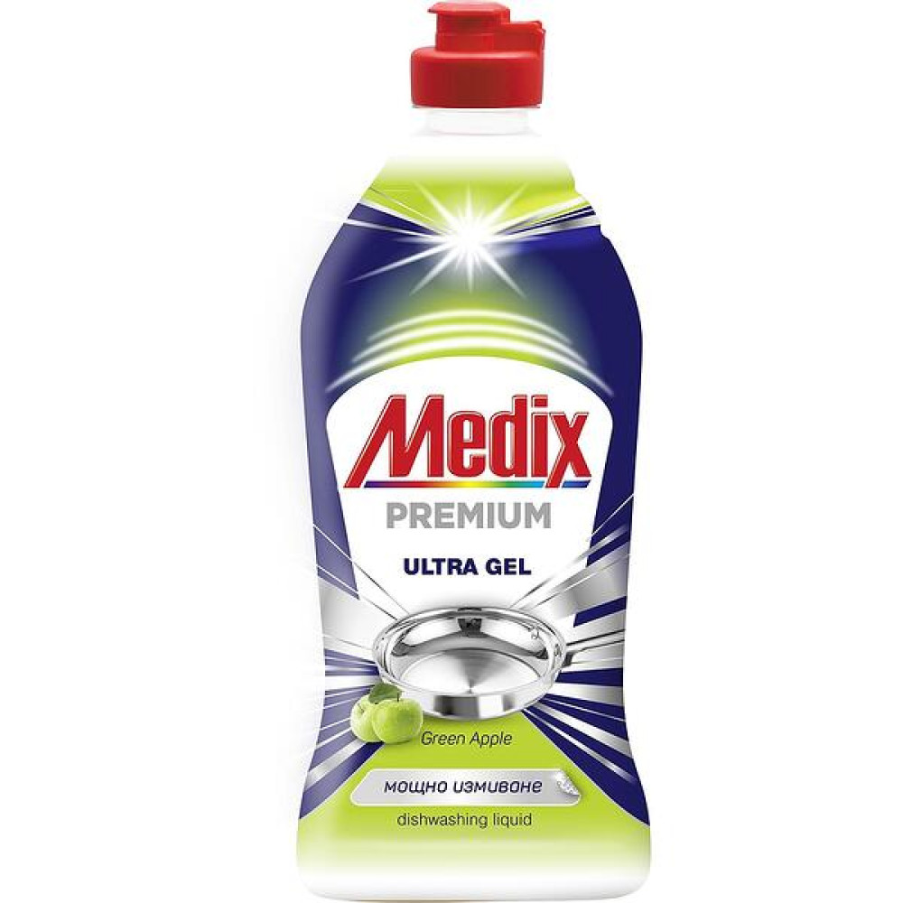 МЕДИКС PREMIUM ULTRA GEL GREEN APPLE концентриран измиващ препарат за съдове гел 415 мл - За кухня МЕДИКС PREMIUM ULTRA GEL GREEN APPLE концентриран измиващ препарат за съдове гел 415 мл - За кухня
