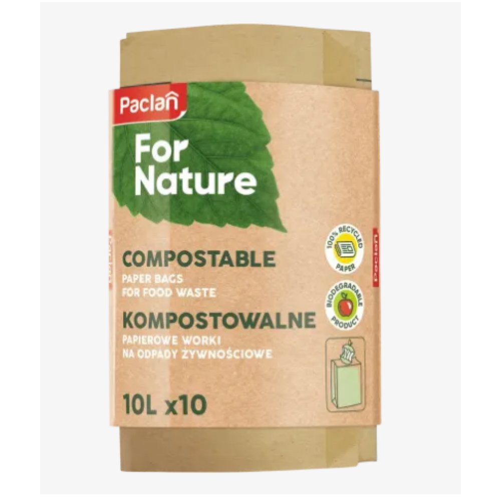 ПАКЛАН FOR NATURE хартиени пликове за компостиране на биологични отпадъци 10 л х 10 бр