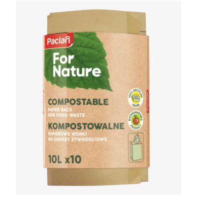 ПАКЛАН FOR NATURE хартиени пликове за компостиране на биологични отпадъци 10 литра х 10 бр