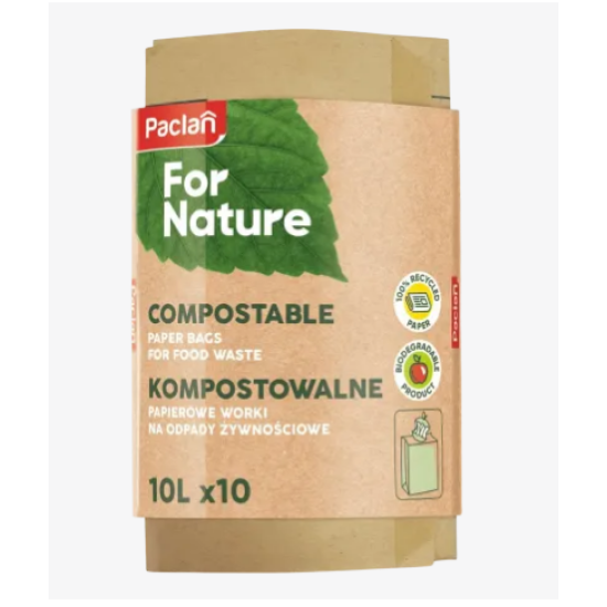 ПАКЛАН FOR NATURE хартиени пликове за компостиране на биологични отпадъци 10 л х 10 бр