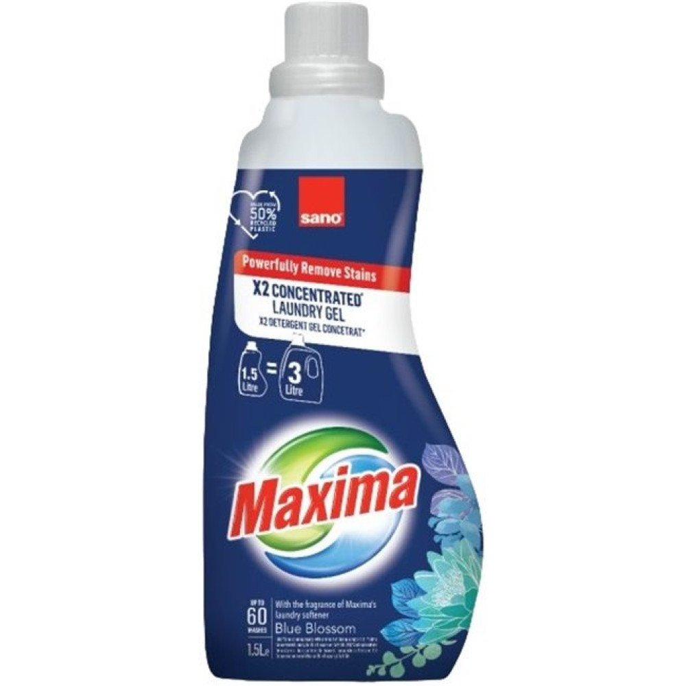 САНО MAXIMA BLUE BLOSSOM GEL x2 концентриран гел за пране /60 пранета/ 1.5 л - Перилни препарати