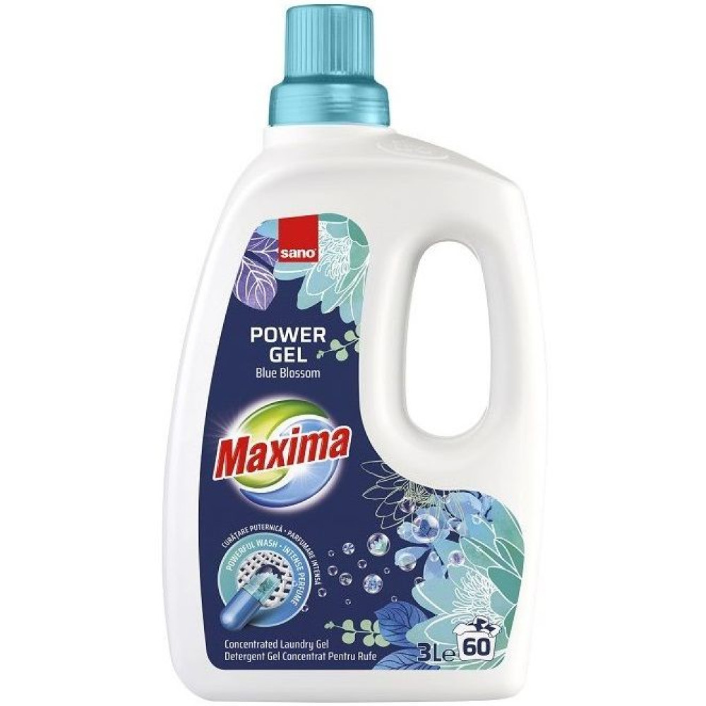 САНО MAXIMA POWER GEL BLUE BLOSSOM гел за пране СИНИ ЦВЕТЯ /60 пранета/ 3л - Перилни препарати