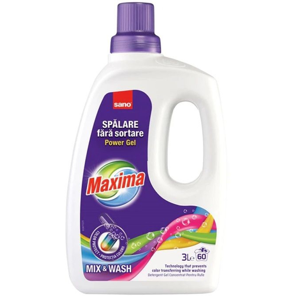 САНО MAXIMA POWER GEL MIX & WASH гел за пране за цветни дрехи /60 пранета/ 3л - Перилни препарати САНО MAXIMA POWER GEL MIX & WASH гел за пране за цветни дрехи /60 пранета/ 3л - Перилни препарати