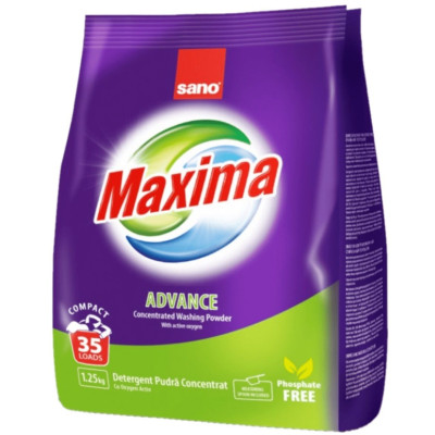 САНО MAXIMA ADVANCE прах за пране за бели и цветни дрехи /35 пранета/ 1.25 кг