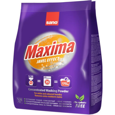 САНО MAXIMA JAVEL EFFECT прах за пране за бели и цветни дрехи /35 пранета/ 1.25 кг