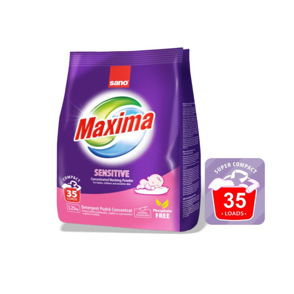 САНО MAXIMA SENSITIVE прах за пране за бели и цветни дрехи БЕБЕ /35 пранета/ 1.25 кг - Перилни препарати
