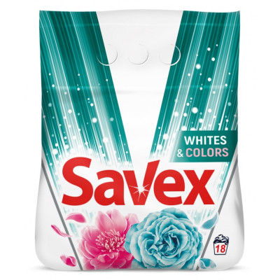 САВЕКС WHITE & COLORS прахообразен перилен препарат за бели и цветни тъкани 1,8 кг /18 пранета/