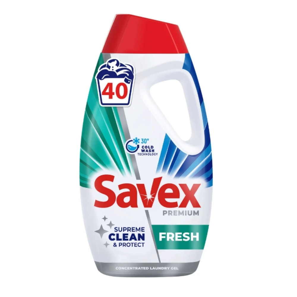 САВЕКС PREMIUM FRESH SUPREME GLEAN & PROTECT гел за пране на цветни тъкани при ниска температура 1.8 л /40 пранета/ - Перилни препарати САВЕКС PREMIUM FRESH SUPREME GLEAN & PROTECT гел за пране на цветни тъкани при ниска температура 1.8 л /40 пранета/ - Перилни препарати