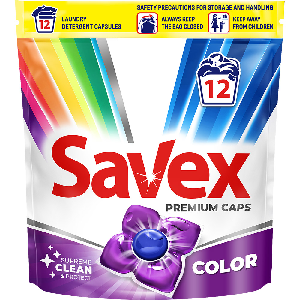 САВЕКС PREMIUM CAPS COLOR капсули за пране на цветни тъкани х 12 бр - Перилни препарати