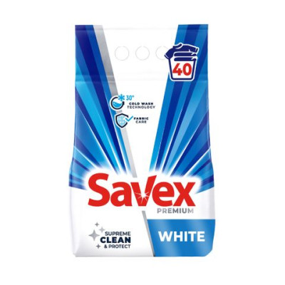 САВЕКС WHITE прахообразен перилен препарат за бели тъкани 4 кг /40 пранета/