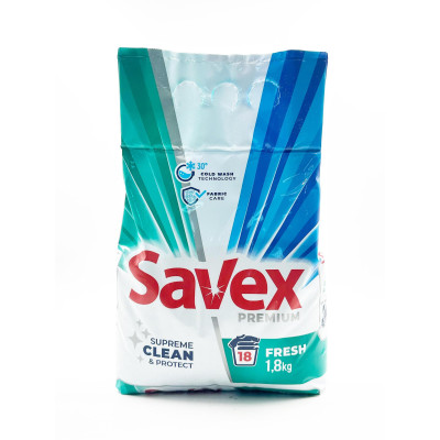 САВЕКС FRESH прахообразен перилен препарат за бели тъкани 1.8 кг /18 пранета/