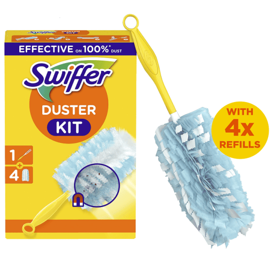SWIFFER DUSTER KIT КИТ ЗА ПОЧИСТВАНЕ НА ПРАХ с къса дръжка + 4 рефила
