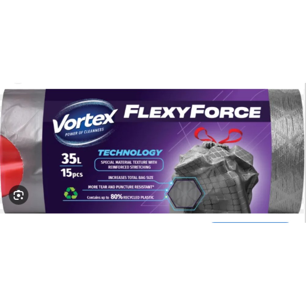 ВОРТЕКС Торби за смет FLEXY FORCE 35 литра х 15 бр - Домашни потреби ВОРТЕКС Торби за смет FLEXY FORCE 35 литра х 15 бр - Домашни потреби