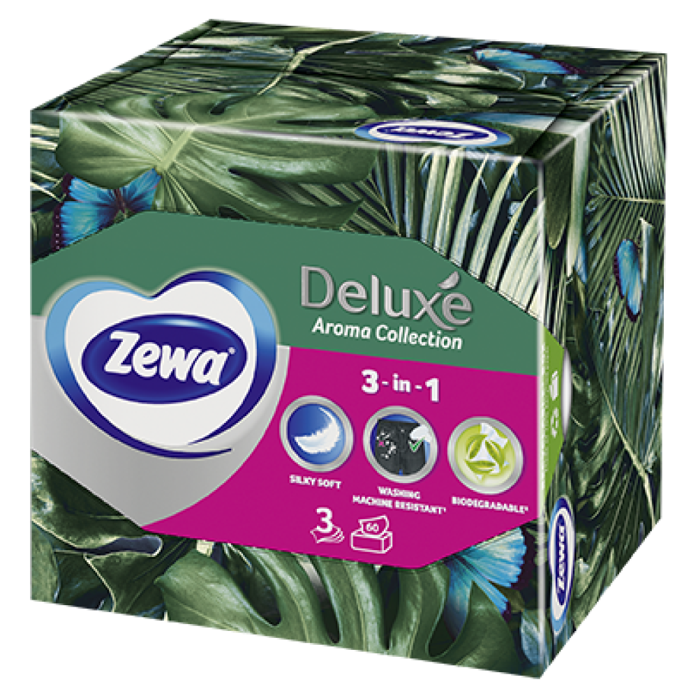 ЗЕВА DELUXE DESIGN AROMA COLLECTION ароматизирани кърпи за лице 3 слоя кутия х 60 бр - Лични предпазни средства ЗЕВА DELUXE DESIGN AROMA COLLECTION ароматизирани кърпи за лице 3 слоя кутия х 60 бр - Лични предпазни средства