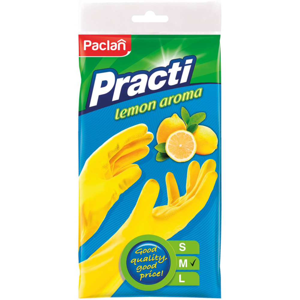 Домакински ръкавици PACLAN PRACTI М размер, ароматизирани Лимон - Домашни потреби