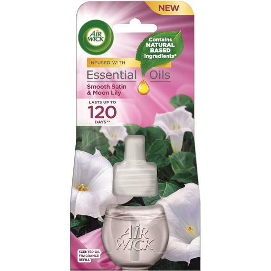 AIR WICK ESSENTIAL OILS пълнител НЕЖЕН САТЕН И ЛУННА ЛИЛИЯ 19 мл