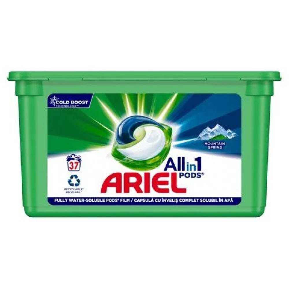 АРИЕЛ ALL in 1 PODS MOUNTAIN SPRING CLEAN & FRESH гел капсули за пране х 37 бр - Перилни препарати
