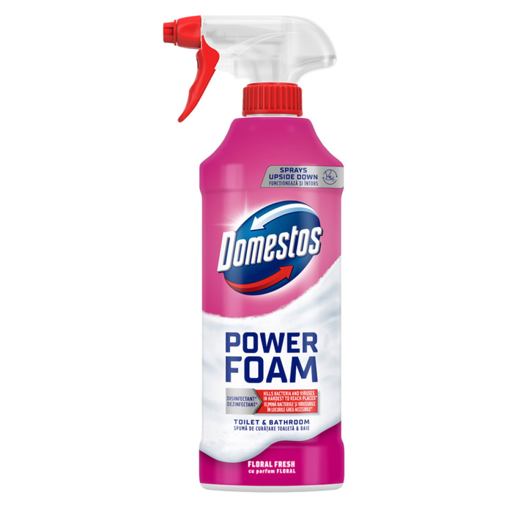 ДОМЕСТОС POWER FOAM FLORAL FRESH пяна за тоалетна и баня с плодов аромат, без белина 435 мл - За баня и WC