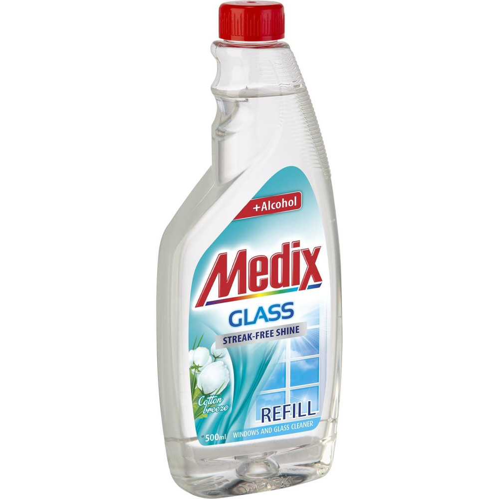 МЕДИКС GLASS препарат за почистване на стъкла и гладки повърхности с аромат на ПАМУК, пълнител 500 мл - За стъкла и гладки повърхности