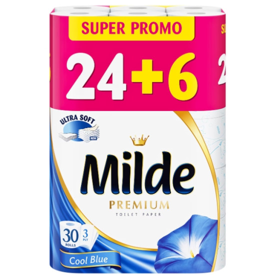 ТОАЛЕТНА ХАРТИЯ МИЛДЕ PREMIUM SENSITIVE ПРОМО х 24 + 6 /30/ бр