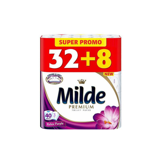 ТОАЛЕТНА ХАРТИЯ МИЛДЕ PREMIUM RELAX PURPLE ПРОМО х 32 + 8 /40/ бр
