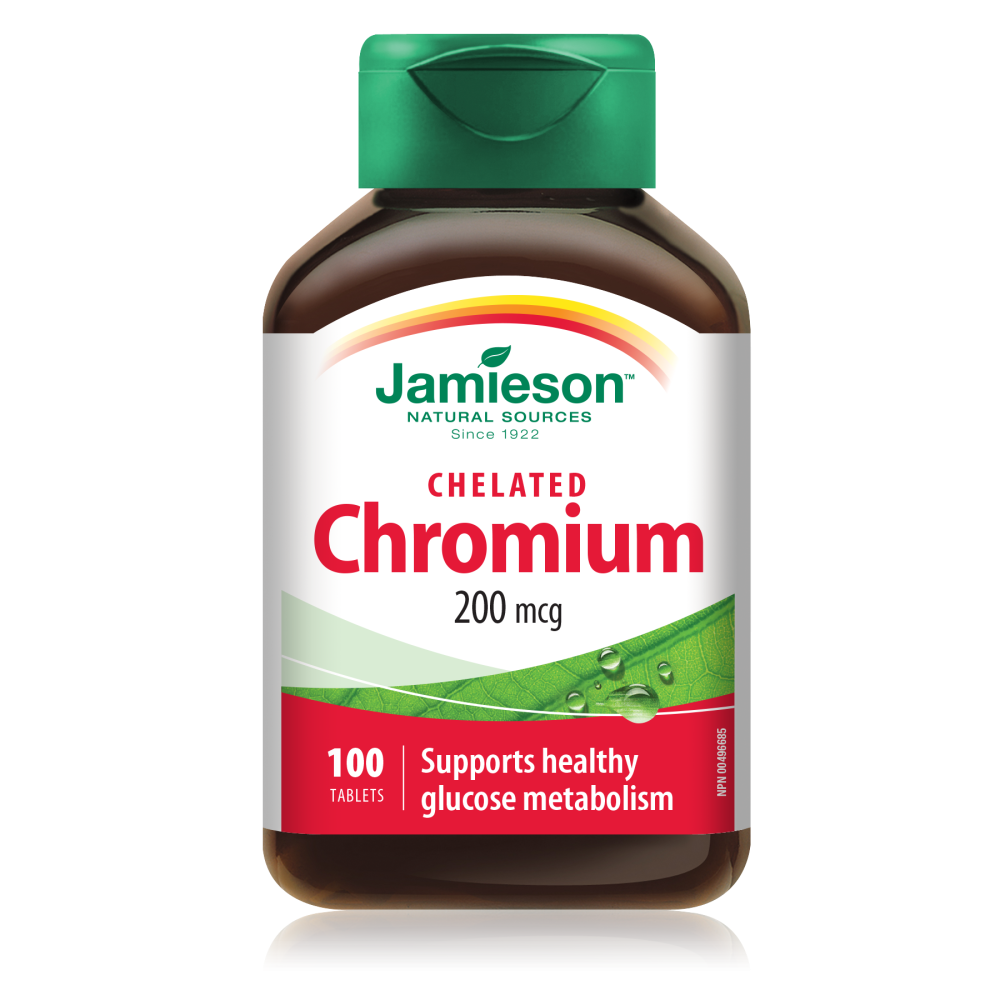 Хром Хранителна добавка, за нормални нива на глюкозата, 200мг,100 таблетки, Jamieson -