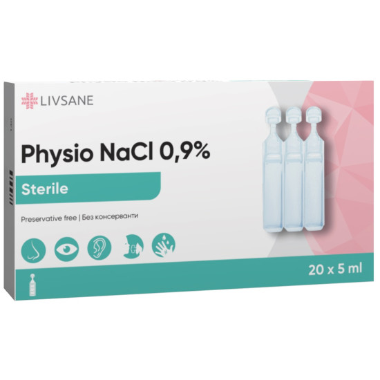 ЛИВСАНЕ PHYSIO NaCl 0.9% физиологичен разтвор, стерилни монодози 5 мл х 20 бр