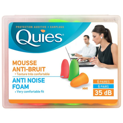 QUIES ANTI NOISE FOAM тапи за уши от мека полиуретанова пяна 35 dB за многократна употреба за възрастни х 6 чифта