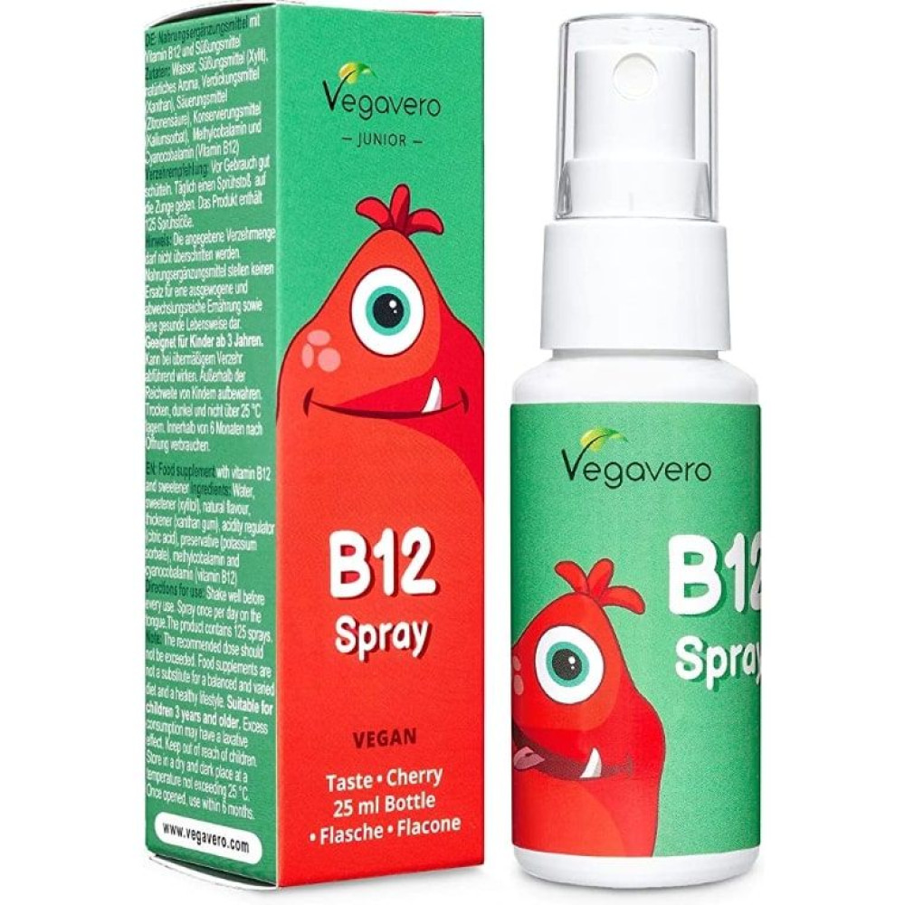 ВИТАМИН B12 SPRAY JUNIOR (МЕТИЛКОБАЛАМИН/ ЦИАНОКОБАЛАМИН) орален спрей за деца с вкус на Череша 25 мл /120 дози/ ВЕГАВЕРО - Кръвоносна система