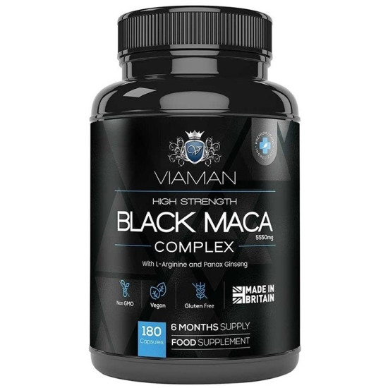 BLACK MACA COMPLEX/ КОМПЛЕКС ЧЕРНА МАКА + ЖЪЛТА МАКА + L-АГРИНИН формула за мъже капс х 180 бр VIAMAN