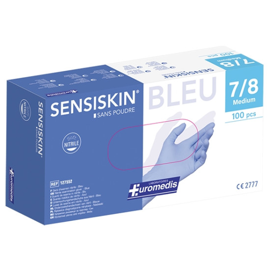 РЪКАВИЦИ НИТРИЛНИ EUROMEDIS SENSISKIN BLUE М х 100 бр /без талк/