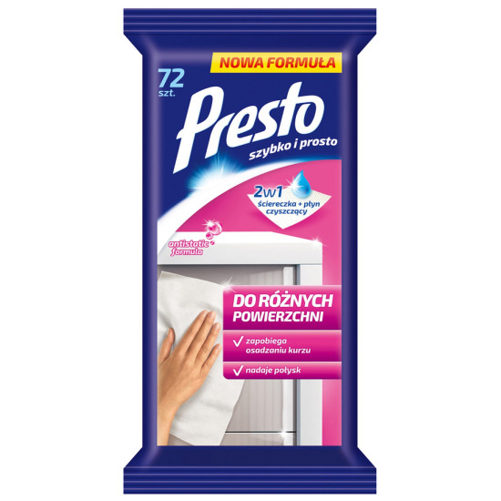 ПРЕСТО CLEAN FOR VARIOUS мокри кърпи за почистване на мебели х 72 бр
