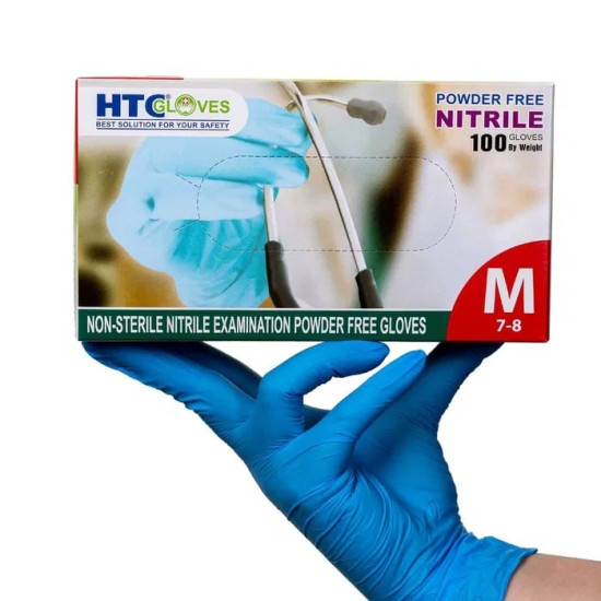 РЪКАВИЦИ НИТРИЛНИ НЕСТЕРИЛНИ HTC GLOVES /без пудра/ М СИНИ х 100 бр