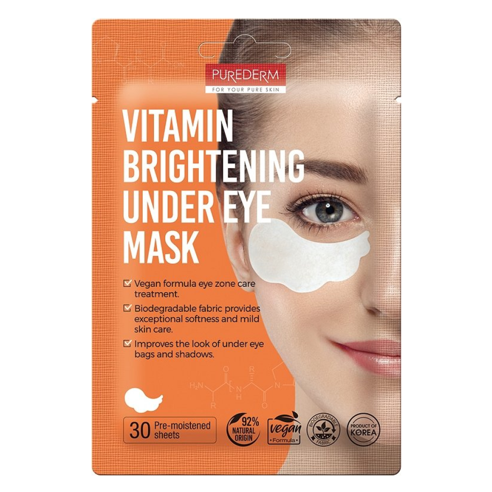 PUREDERM VITAMIN BRIGHTENING UNDER EYE MASK озаряващи пач-маски с витамини за под очите против тъмни кръгове 30 бр - Грижа за лицето