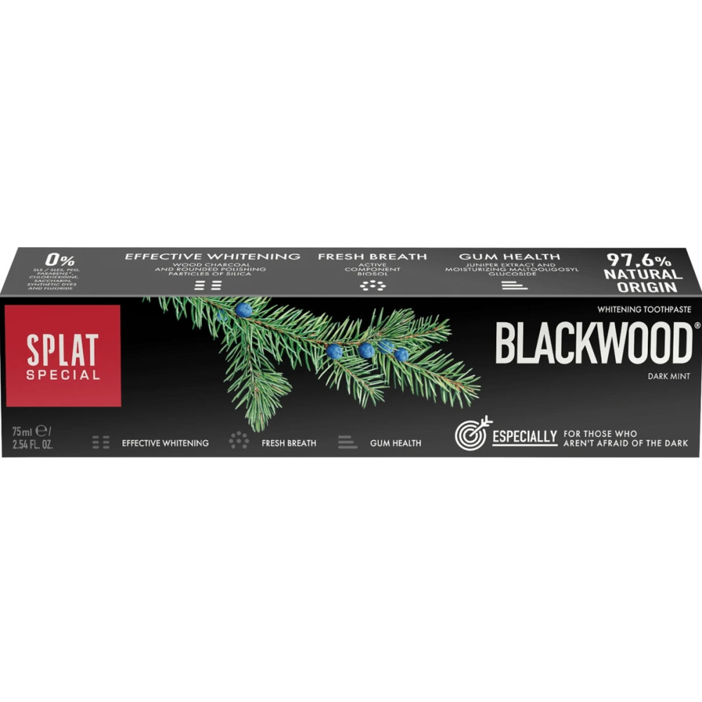 SPLAT SPECIAL BLACKWOOD избелваща паста за зъби с плодове от хвойна и активен въглен 75 мл - Орална хигиена