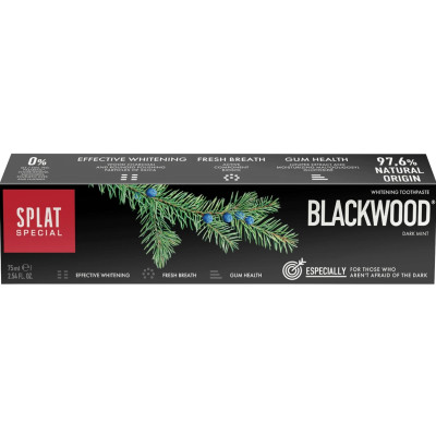 SPLAT SPECIAL BLACKWOOD избелваща паста за зъби с плодове от хвойна и активен въглен 75 мл