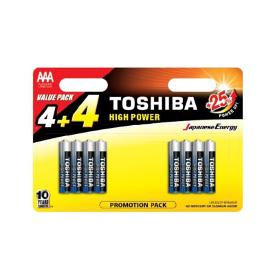 БАТЕРИИ TOSHIBA HIGH POWER AAA ALKALINE LR03/1,5 V х 8 бр