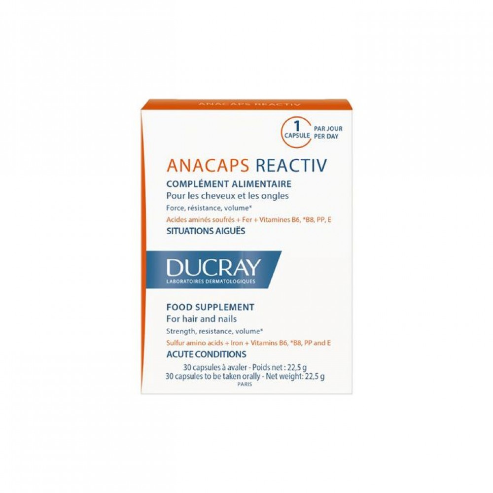 Ducray Anacaps Reactive Хранителна добавка срещу реактивен косопад 30 капсули - Коса кожа нокти