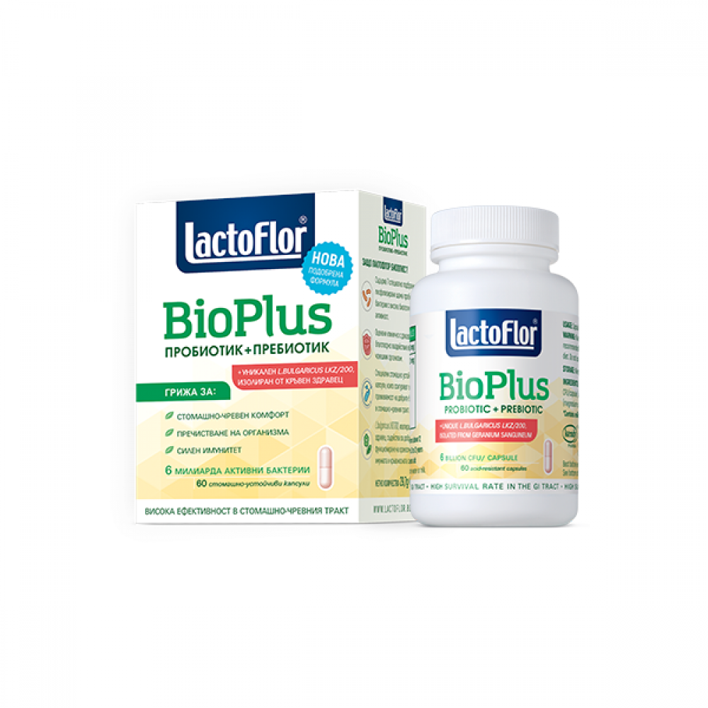 Lactoflor Bio Plus Пробиотик + Пребиотик За стомашно-чревен комфорт x60 капсули - Пробиотици