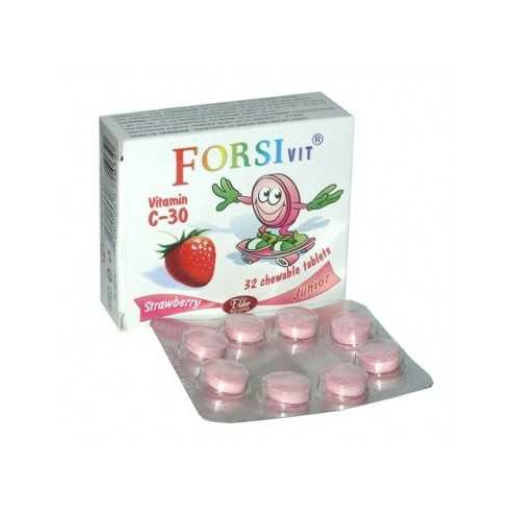 ForsiVit Vitamin C Junior, 32 chewable tablet strawberry / Витамин С Форсивит 32 дъвчащи таблетки ягода - Имунитет