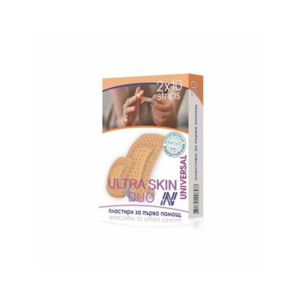 ABO NEOPLAST Ultra Skin DUO Хипоалергична лепенка телесен цвят 19мм/72мм и 30мм/72мм х20 бр - Лепенки и марли