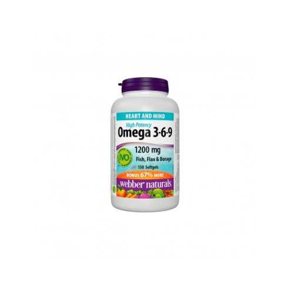 Webber Naturals Омега 3-6-9 За нормалната функция на сърдечно-съдовата и нервната система 1200 мг x150 софтгел капсул - Mозък и нервна система