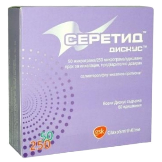 СЕРЕТИД ДИСКУС инх 50 мкг/250 мкг 60 дози