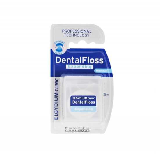 ELGYDIUM CLINIC DENTAL FLOSS EXPANDING ЕЛАСТИЧЕН КОНЕЦ ЗА ЗЪБИ ментов вкус 25 м
